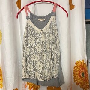 Replay Gray and Cream Lace Women's Top L